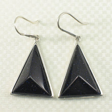 Load image into Gallery viewer, Sterling Silver Blue Sandstone Triangle Hook Earrings