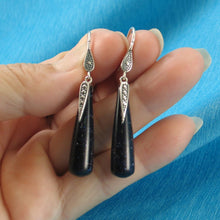 Load image into Gallery viewer, Sterling Silver Blue Sandstone Hook Tube Earrings
