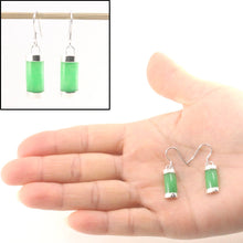 Load image into Gallery viewer, Sterling Silver Curved Green Jade Hook Dangle Earrings
