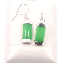 Load image into Gallery viewer, Sterling Silver Curved Green Jade Hook Dangle Earrings