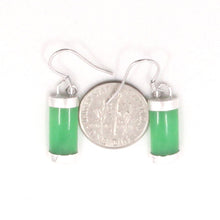 Load image into Gallery viewer, Sterling Silver Curved Green Jade Hook Dangle Earrings
