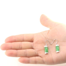 Load image into Gallery viewer, Sterling Silver Curved Green Jade Hook Dangle Earrings