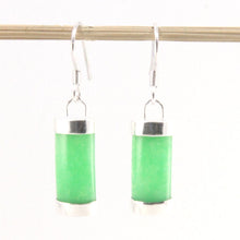 Load image into Gallery viewer, Sterling Silver Curved Green Jade Hook Dangle Earrings