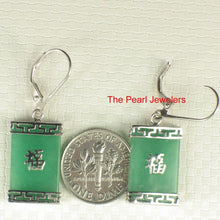 Load image into Gallery viewer, Sterling Silver Good Fortune Green Jade Rectangle Earrings