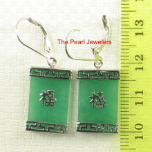 Load image into Gallery viewer, Sterling Silver Good Fortune Green Jade Rectangle Earrings