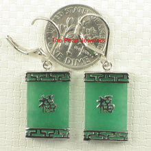 Load image into Gallery viewer, Sterling Silver Good Fortune Green Jade Rectangle Earrings