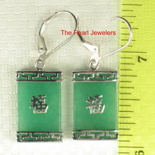 Load image into Gallery viewer, Sterling Silver Good Fortune Green Jade Rectangle Earrings