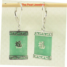 Load image into Gallery viewer, Sterling Silver Good Fortune Green Jade Rectangle Earrings