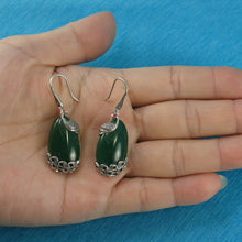 Load image into Gallery viewer, Sterling Silver Green Agate Cabochon Hook Earrings