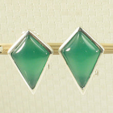 Load image into Gallery viewer, Sterling Silver Green Agate Diamond Omega Back Earrings