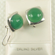 Load image into Gallery viewer, Sterling Silver Green Agate Dome Omega Back Earrings