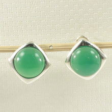 Load image into Gallery viewer, Sterling Silver Green Agate Rhombus Omega Back Earrings