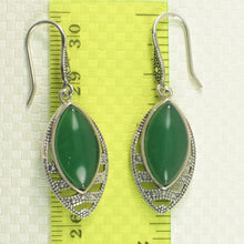 Load image into Gallery viewer, Sterling Silver Green Agate Hook Earrings: Marquise Dangle