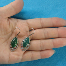 Load image into Gallery viewer, Sterling Silver Green Agate Hook Earrings: Marquise Dangle