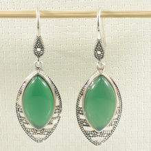 Load image into Gallery viewer, Sterling Silver Green Agate Hook Earrings: Marquise Dangle