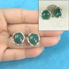 Load image into Gallery viewer, Sterling Silver Green Agate Oval Omega Back Earrings