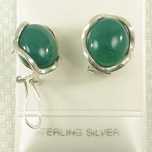 Load image into Gallery viewer, Sterling Silver Green Agate Oval Omega Back Earrings