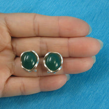 Load image into Gallery viewer, Sterling Silver Green Agate Oval Omega Back Earrings