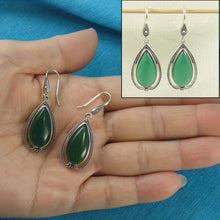 Load image into Gallery viewer, Sterling Silver Green Agate Pear Cabochon Hook Earrings