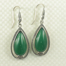 Load image into Gallery viewer, Sterling Silver Green Agate Pear Cabochon Hook Earrings