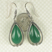 Load image into Gallery viewer, Sterling Silver Green Agate Pear Cabochon Hook Earrings