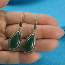 Load image into Gallery viewer, Sterling Silver Green Agate Pear Cabochon Hook Earrings
