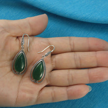 Load image into Gallery viewer, Sterling Silver Green Agate Pear Cabochon Hook Earrings