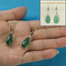 Load image into Gallery viewer, Sterling Silver Green Agate Pear Hook Earrings