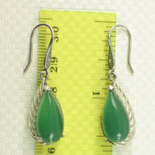 Load image into Gallery viewer, Sterling Silver Green Agate Pear Hook Earrings