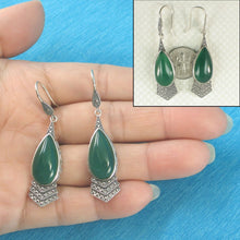 Load image into Gallery viewer, Sterling Silver Green Agate Pear Hook Earrings