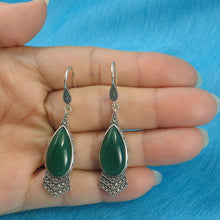 Load image into Gallery viewer, Sterling Silver Green Agate Pear Hook Earrings