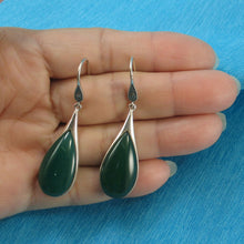 Load image into Gallery viewer, Sterling Silver Green Agate Raindrop Hook Earrings