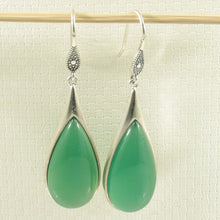 Load image into Gallery viewer, Sterling Silver Green Agate Raindrop Hook Earrings