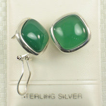 Load image into Gallery viewer, Sterling Silver Green Agate Square Omega Back Earrings