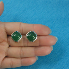 Load image into Gallery viewer, Sterling Silver Green Agate Square Omega Back Earrings