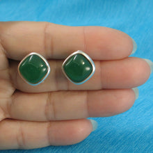 Load image into Gallery viewer, Sterling Silver Green Agate Square Omega Back Earrings