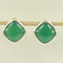 Load image into Gallery viewer, Sterling Silver Green Agate Square Omega Back Earrings