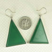 Load image into Gallery viewer, Sterling Silver Green Agate Triangle Hook Earrings