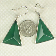 Load image into Gallery viewer, Sterling Silver Green Agate Triangle Hook Earrings