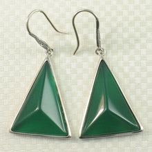 Load image into Gallery viewer, Sterling Silver Green Agate Triangle Hook Earrings