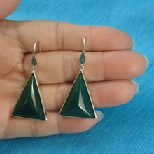 Load image into Gallery viewer, Sterling Silver Green Agate Triangle Hook Earrings