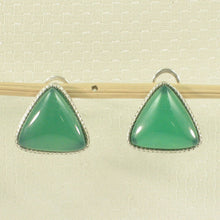 Load image into Gallery viewer, Sterling Silver Green Agate Triangle Omega Back Earrings