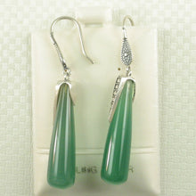 Load image into Gallery viewer, Sterling Silver Green Agate Tube Hook Earrings