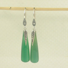 Load image into Gallery viewer, Sterling Silver Green Agate Tube Hook Earrings