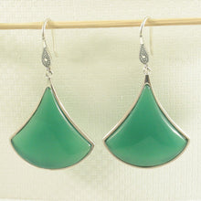 Load image into Gallery viewer, Sterling Silver Green Agate Unique Hook Earrings