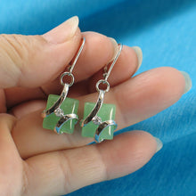 Load image into Gallery viewer, Sterling Silver Green Jade & Cubic Zirconia Leverback Earrings