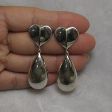 Load image into Gallery viewer, Sterling Silver Dangle Heart & Raindrop Earrings
