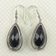 Load image into Gallery viewer, Sterling Silver Blue Sandstone Pear Hook Earrings (Larger)