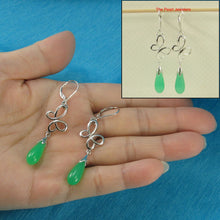 Load image into Gallery viewer, Sterling Silver Love Knot Green Jade Leverback Earrings