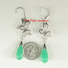 Load image into Gallery viewer, Sterling Silver Love Knot Green Jade Leverback Earrings